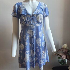 Baby Blue Classy Floral Sun Dress